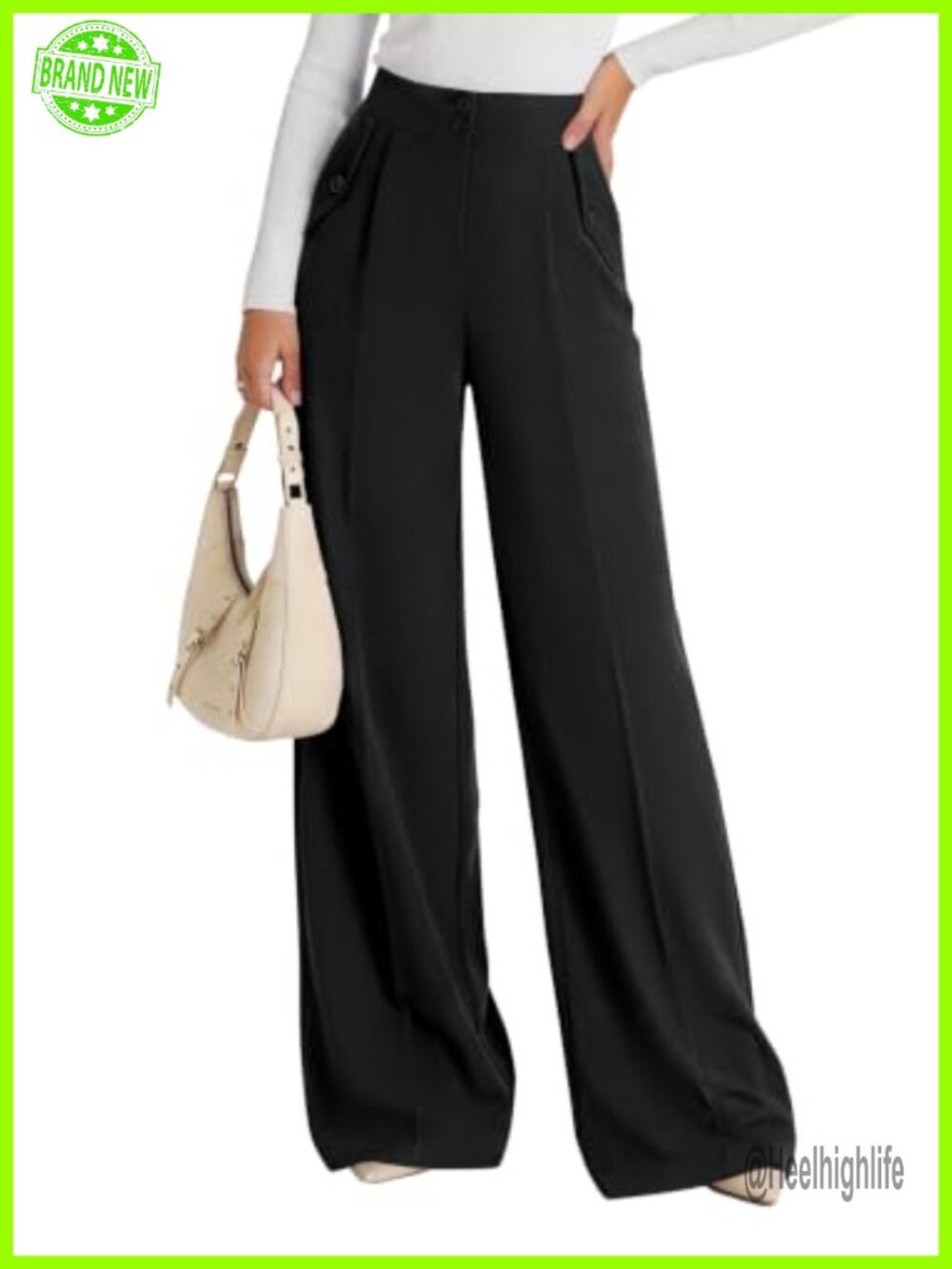 Wide Leg Work Dress Pants High Waisted Pleated Trousers